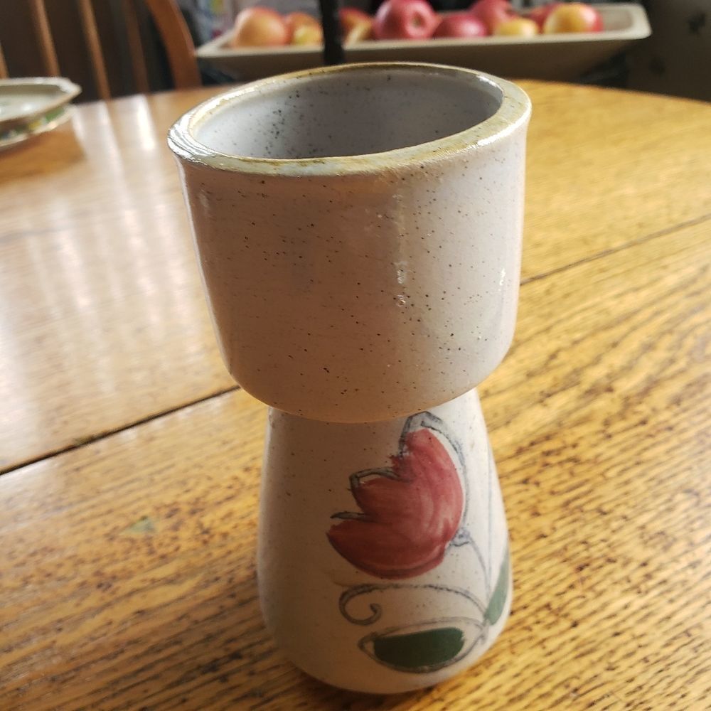 Vintage Mid Century Japanese Pottery Vase Handpainted Floral Wide‎ Mouth Decor